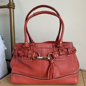 Small Salmon Pink Leather Coach Bag